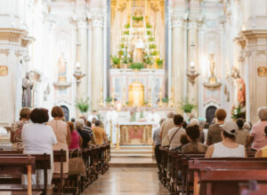 church service. people in the church.