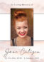 Memorial card with smiling woman, birth-death dates.