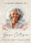 Memorial card for Jane with seashells and dates.