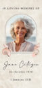 Memorial image with seashells and smiling woman.
