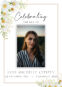 Memorial card with woman's photo and floral design.
