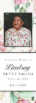 Memorial card with floral design and photo.