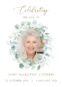 Memorial image with floral frame and smiling woman.