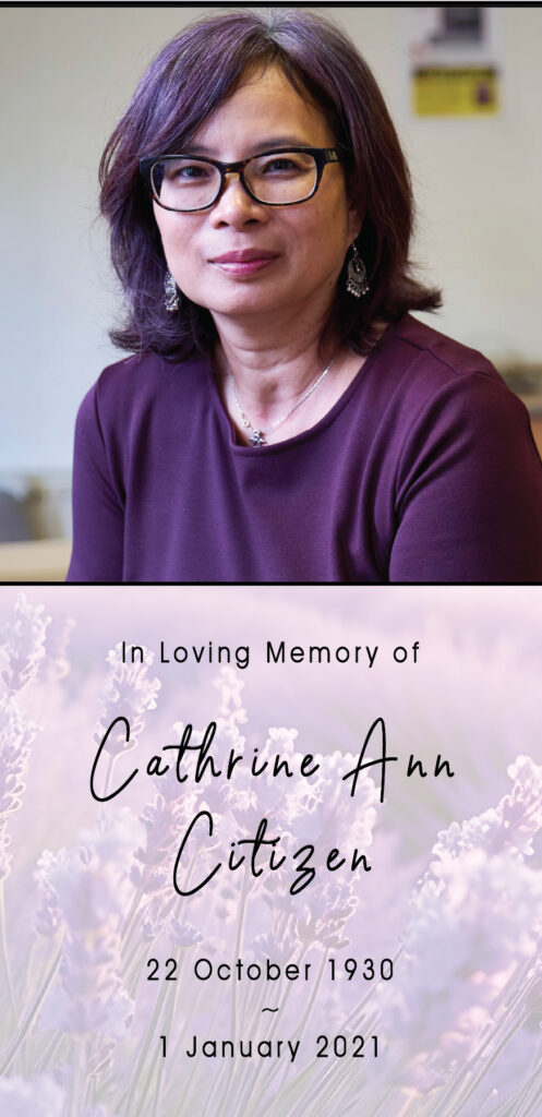 Memorial portrait with lavender background.
