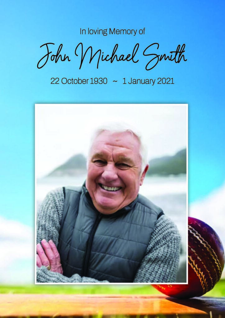 Memorial tribute with elderly man smiling at beach.