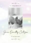Memorial card with baby's feet and rainbow background.
