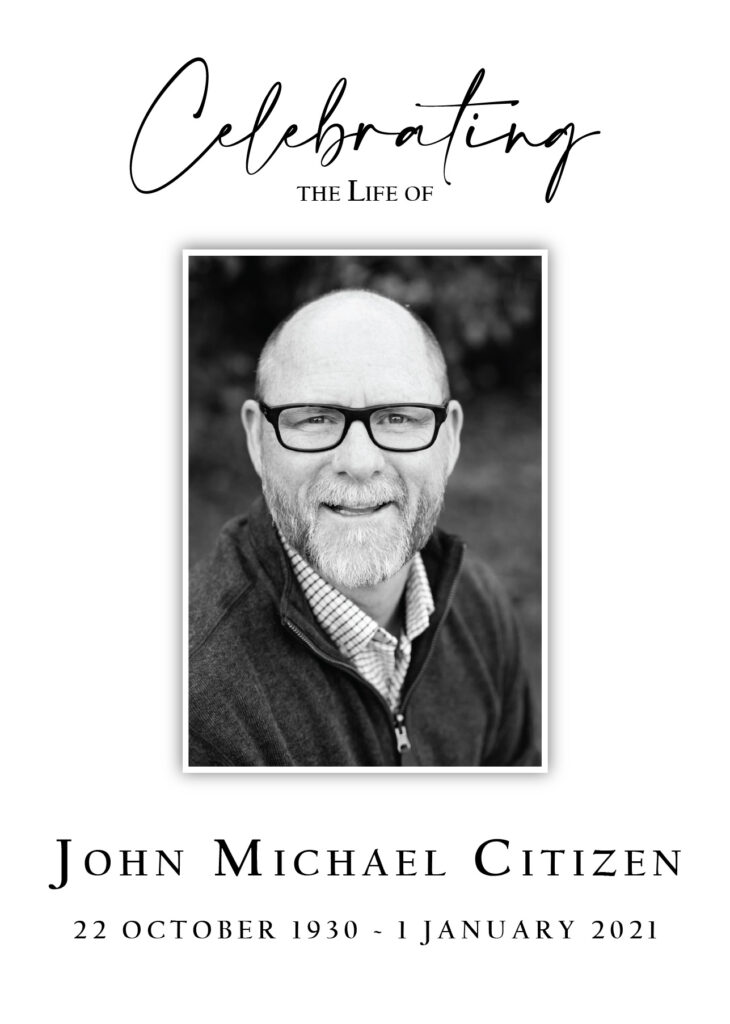 Funeral service photo with details and dates.