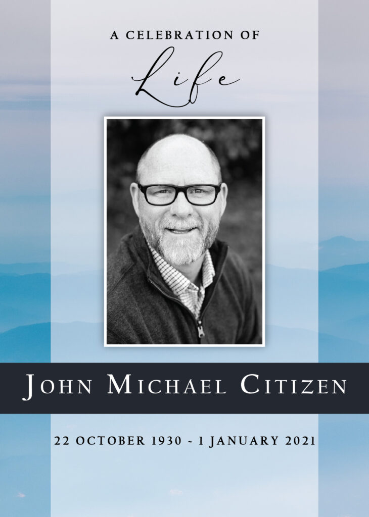 Memorial celebration announcement with photo and dates.