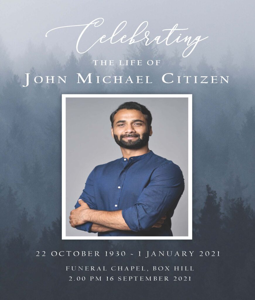 Funeral notice for John Michael, dates included.