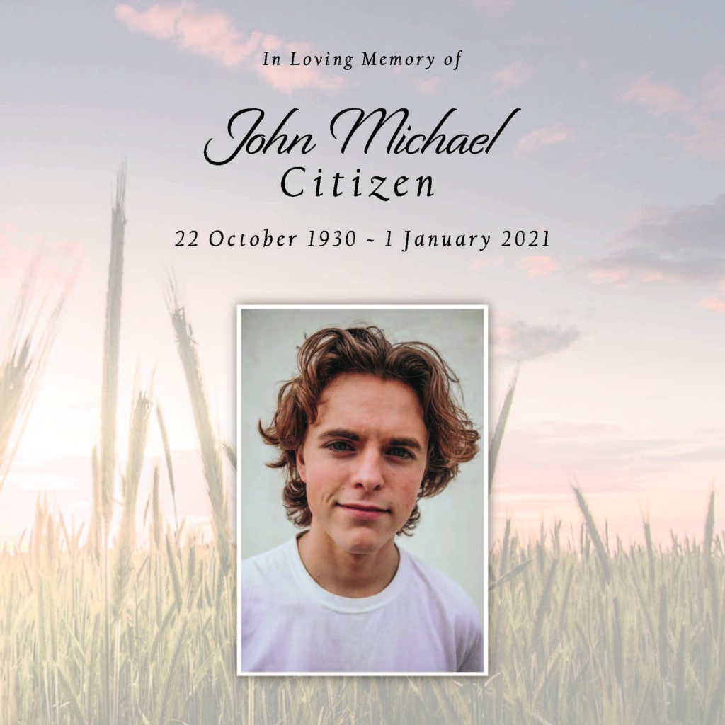 Memorial card for John Michael, Australia 1930-2021