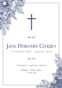 Funeral invitation with floral design and details.