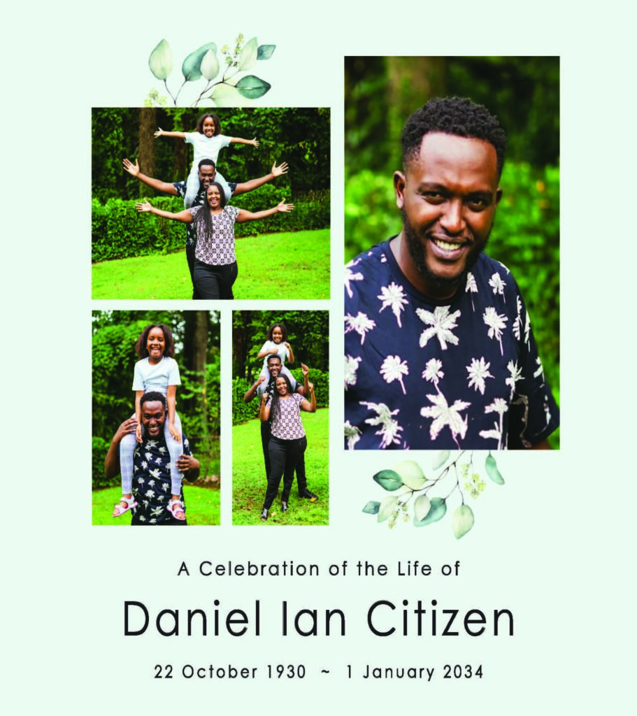 Memorial collage celebrating Daniel Ian Citizen's life.