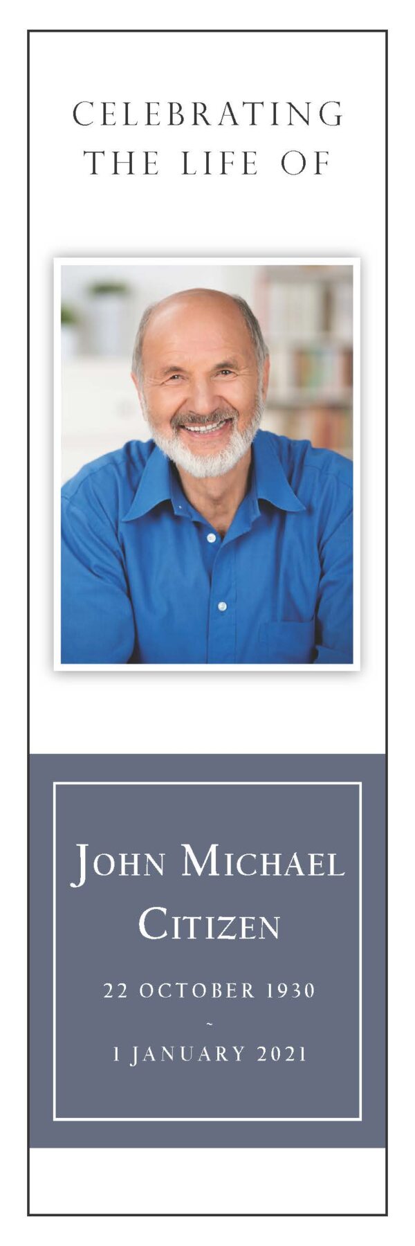 Memorial bookmark celebrating person's life