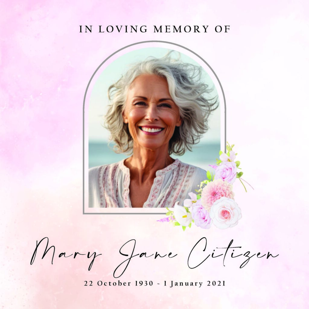 Memorial photo of woman with flowers